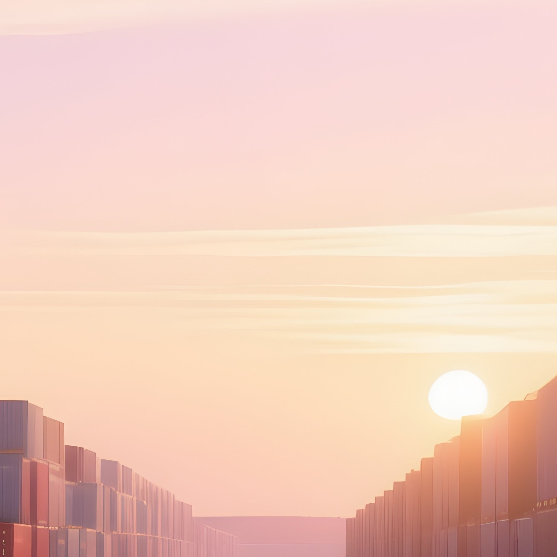 A Photorealistic Yard Of Containers Stretching To The Horizon Under A Soft Pastel Evening Sky - Full Resolution Quality Preview