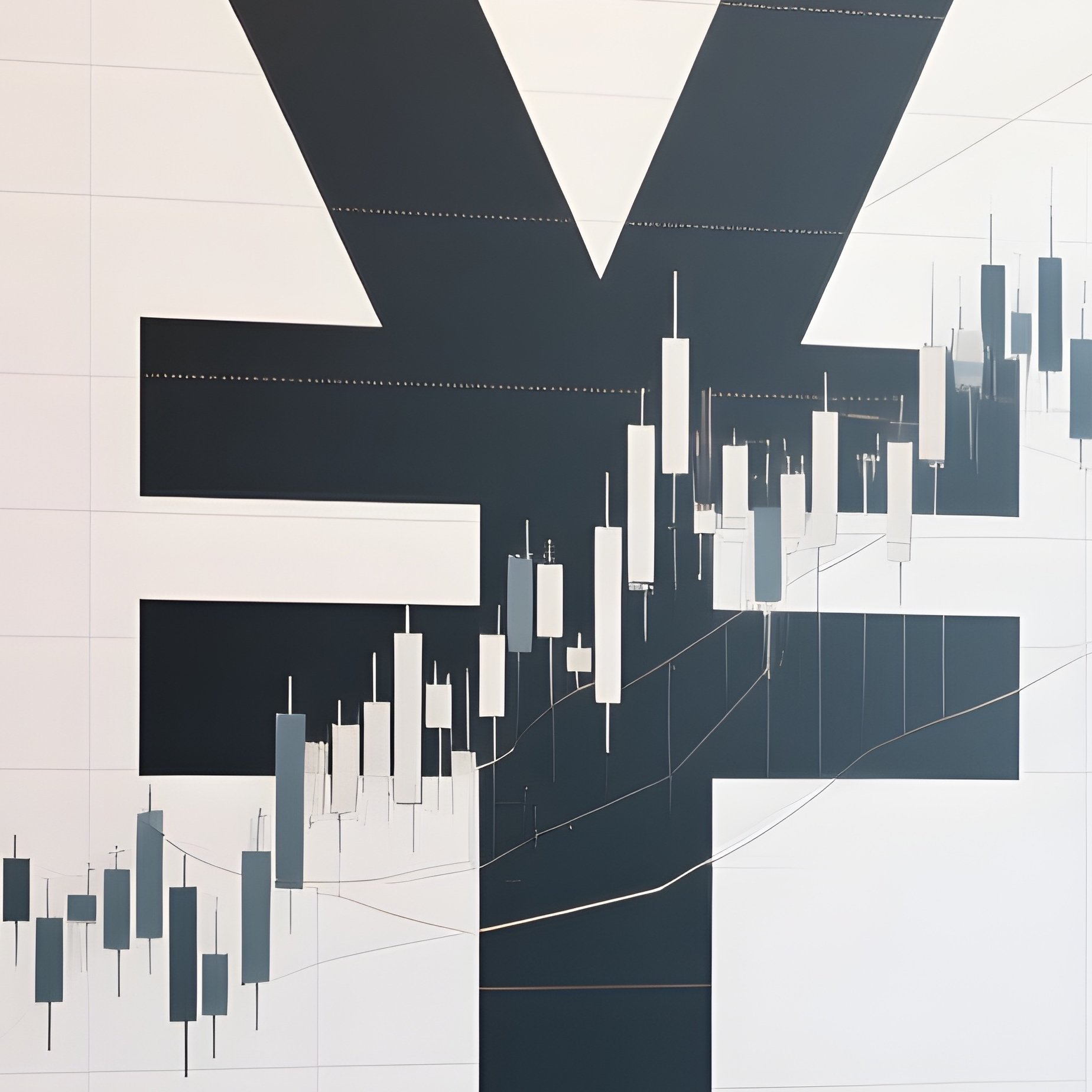 A Photorealistic Yen Symbol Printed On A Large Wall Chart Inside A Minimalistic Investment Office. - Full Resolution Quality Preview