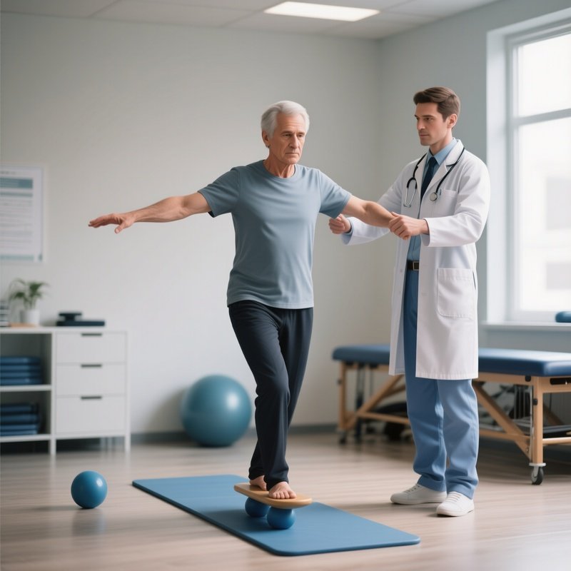 A Physical Therapist Guiding A Patient Through Balance Exercises