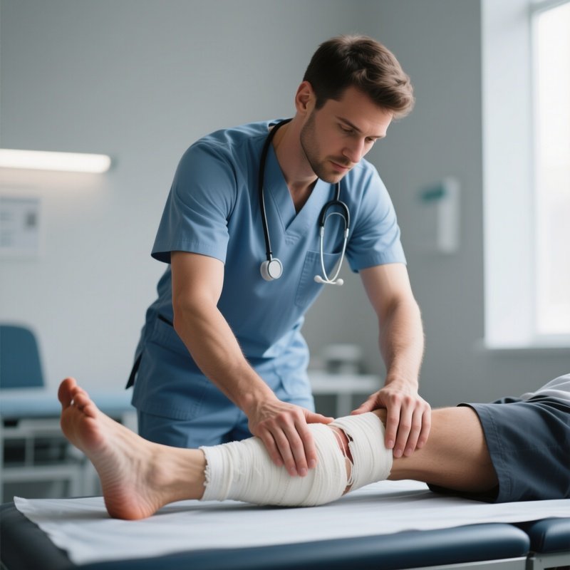 A Physical Therapist Stretching A Patient’S Injured Leg