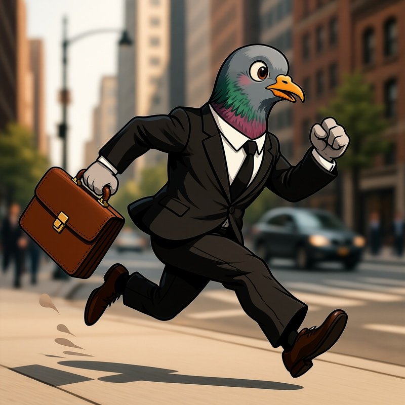 A Pigeon With A Briefcase Rushing To Work