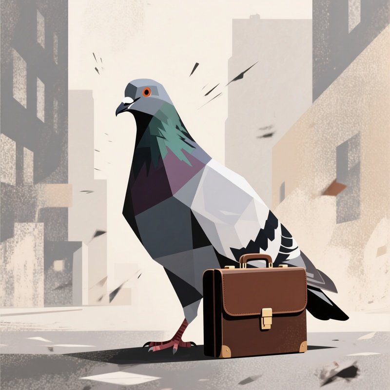 A Pigeon With A Briefcase Rushing To Work Abstract