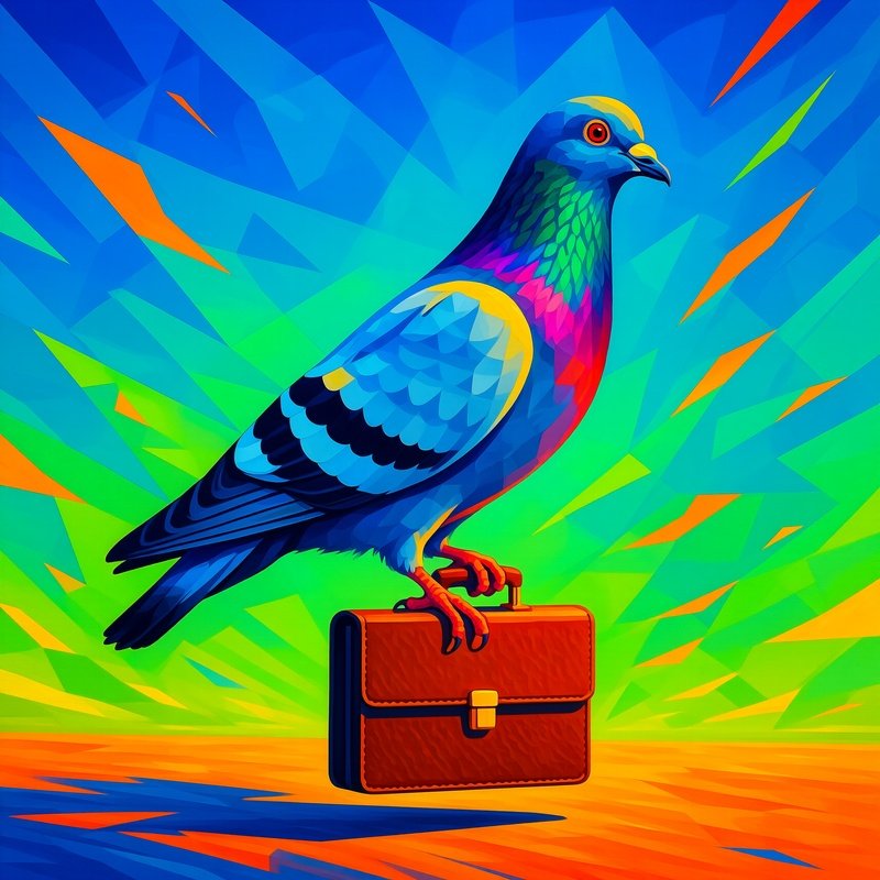 A Pigeon With A Briefcase Rushing To Work Abstract