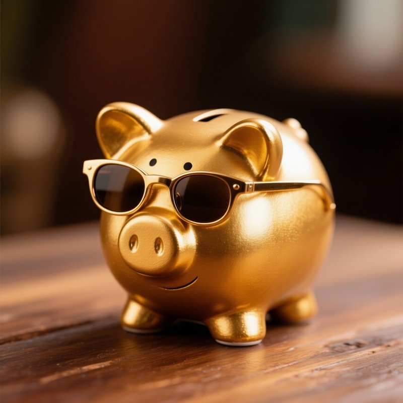 A Piggy Bank Painted Gold Wearing Tiny Sunglasses