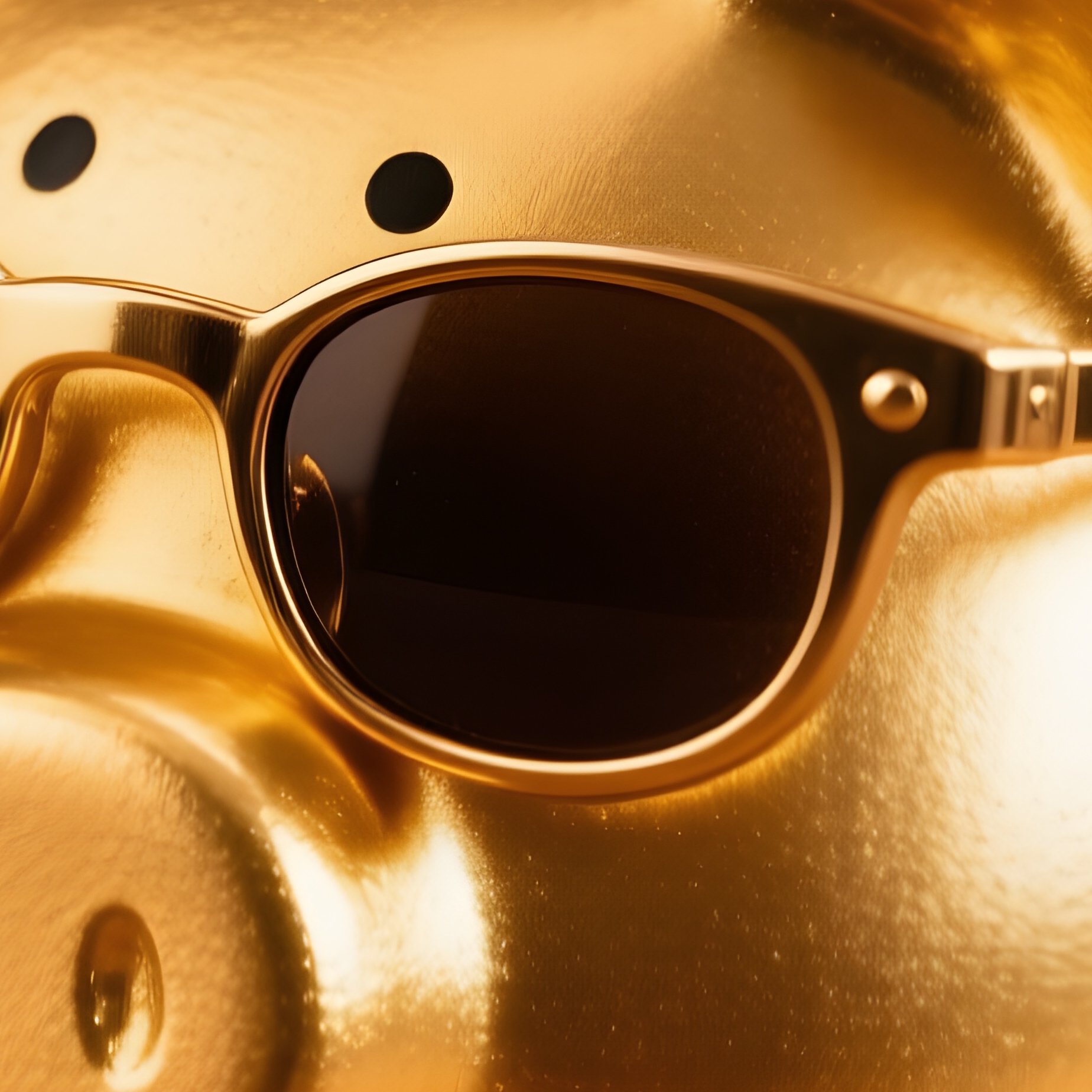 A Piggy Bank Painted Gold Wearing Tiny Sunglasses - Full Resolution Quality Preview