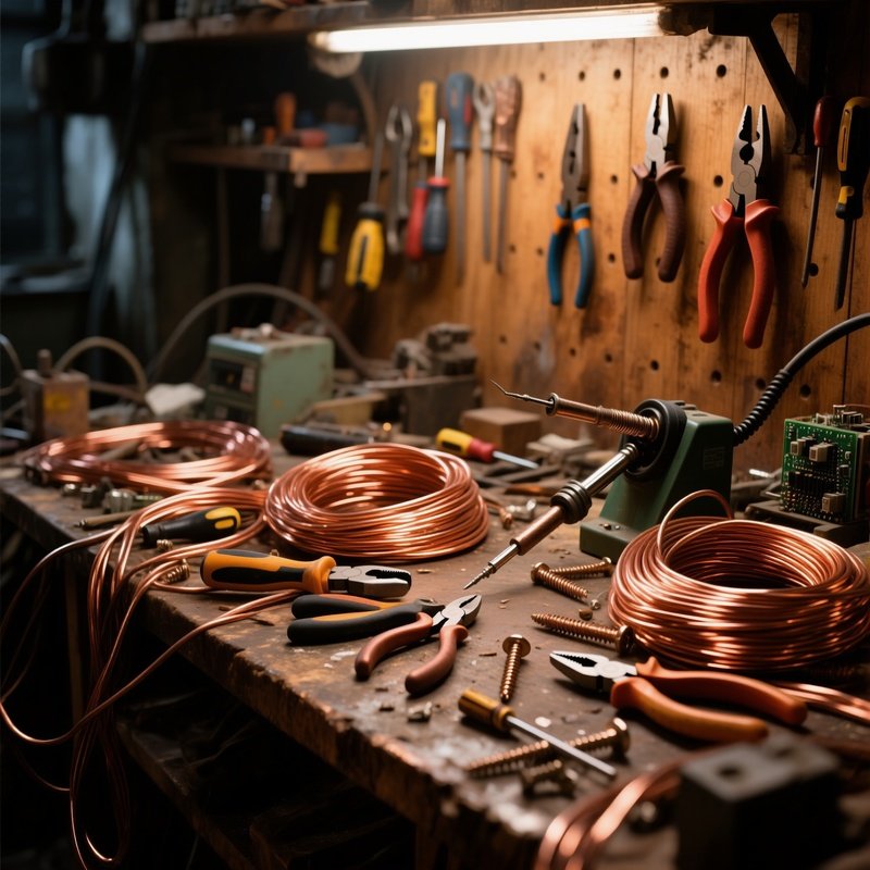 A Pile Of Copper Wires And Tools