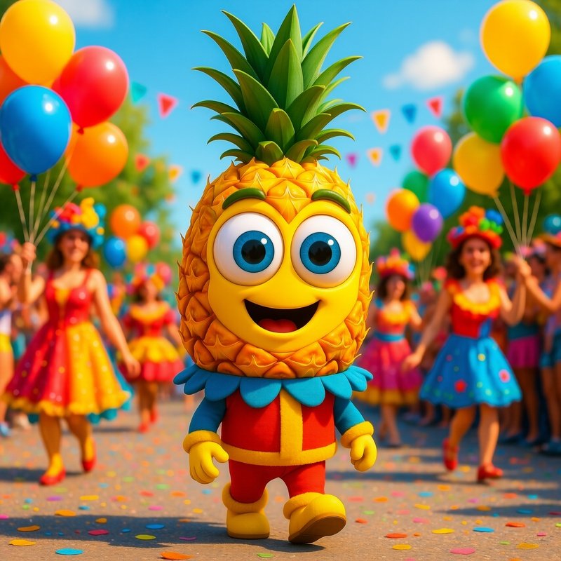 A Pineapple With Googly Eyes Leading A Parade