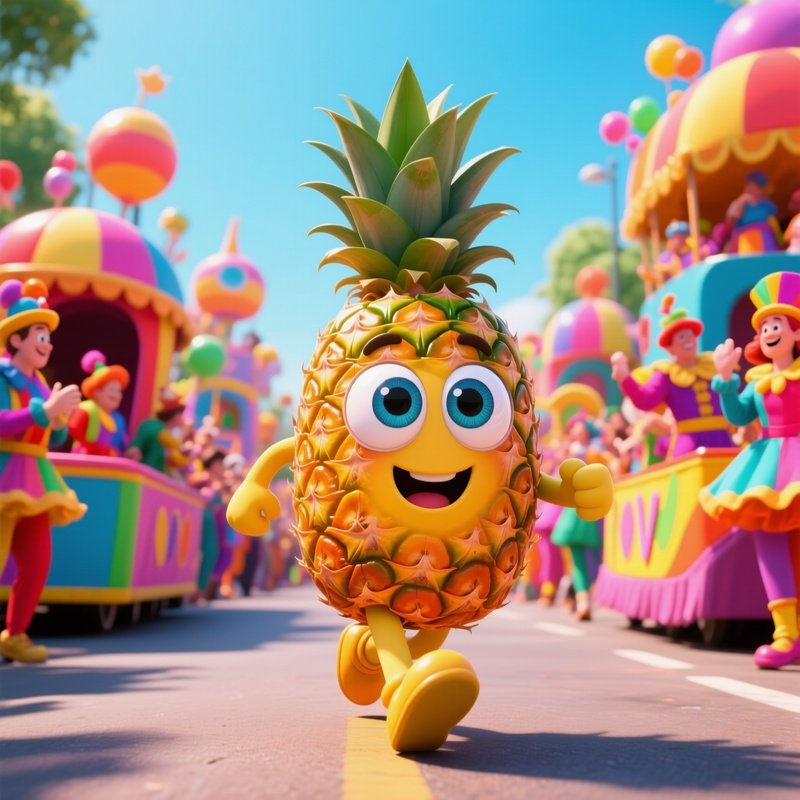 A Pineapple With Googly Eyes Leading A Parade