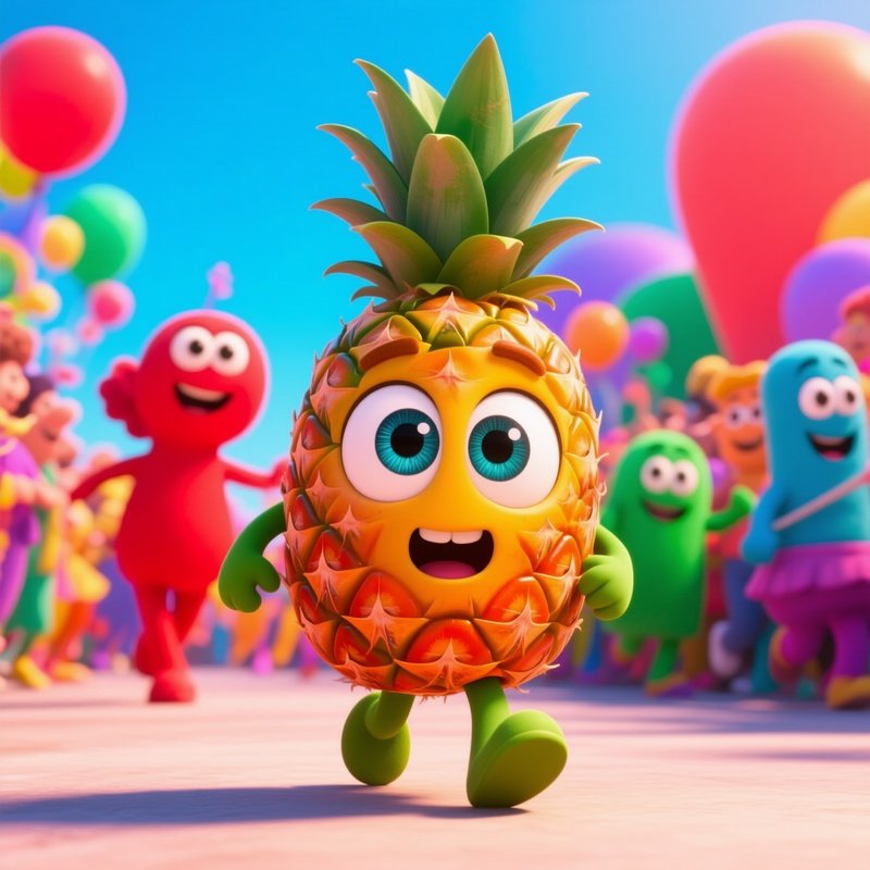A Pineapple With Googly Eyes Leading A Parade