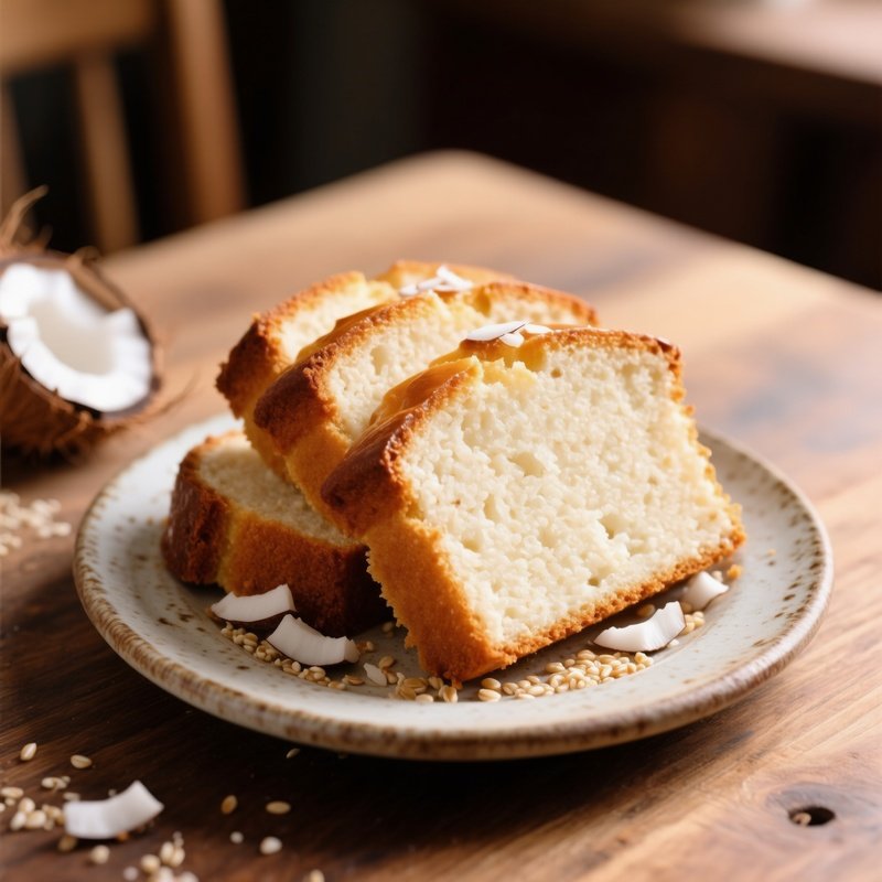 A Plate Of Baath Cake Moist Coconut And Semolina Cake Sliced