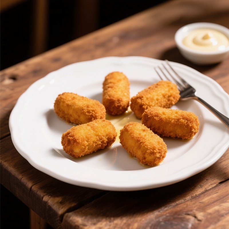 A Plate Of Beef Croquettes Cylindrical And Breaded Ready To Eat