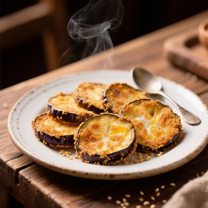 A Plate Of Fried Eggplant Slices Coated In Semolina Rava Fry
