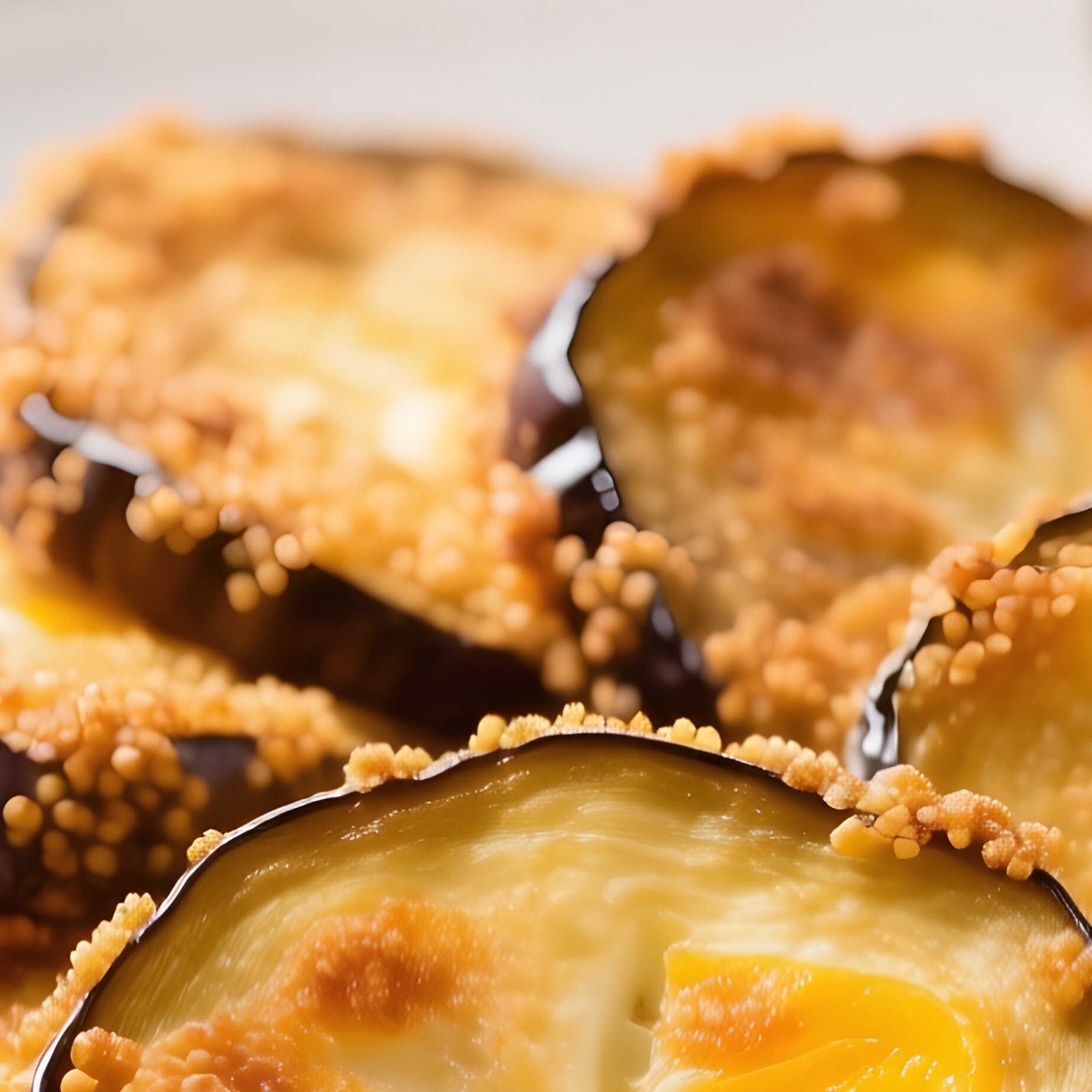 A Plate Of Fried Eggplant Slices Coated In Semolina Rava Fry - Full Resolution Quality Preview