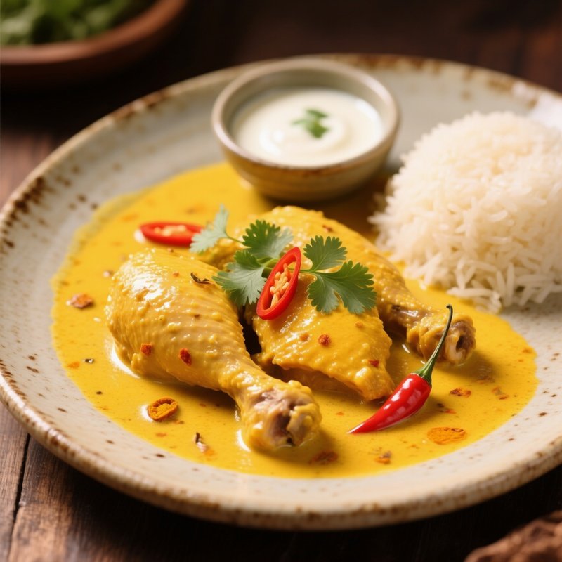 A Plate Of Lawang Chicken Dish Cooked In Turmeric And Yogurt Based Sauce