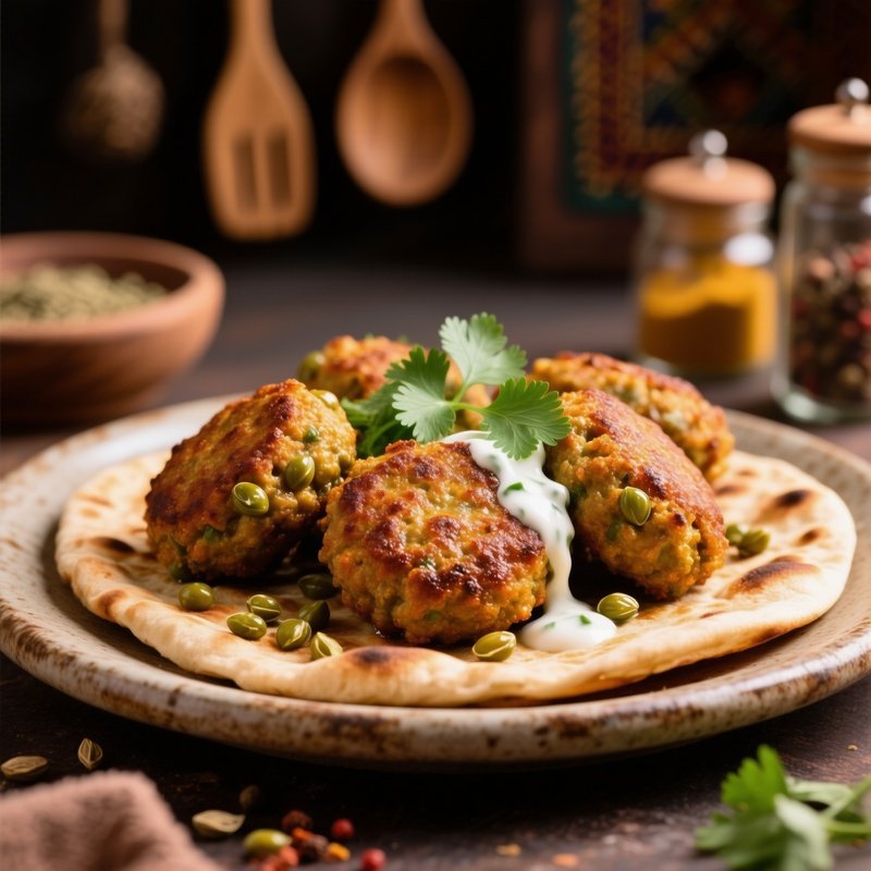 A Plate Of Shami Kabab Ground Meat Patties Mixed With Split Peas And Spices Fried To A Dark Brown Crisp