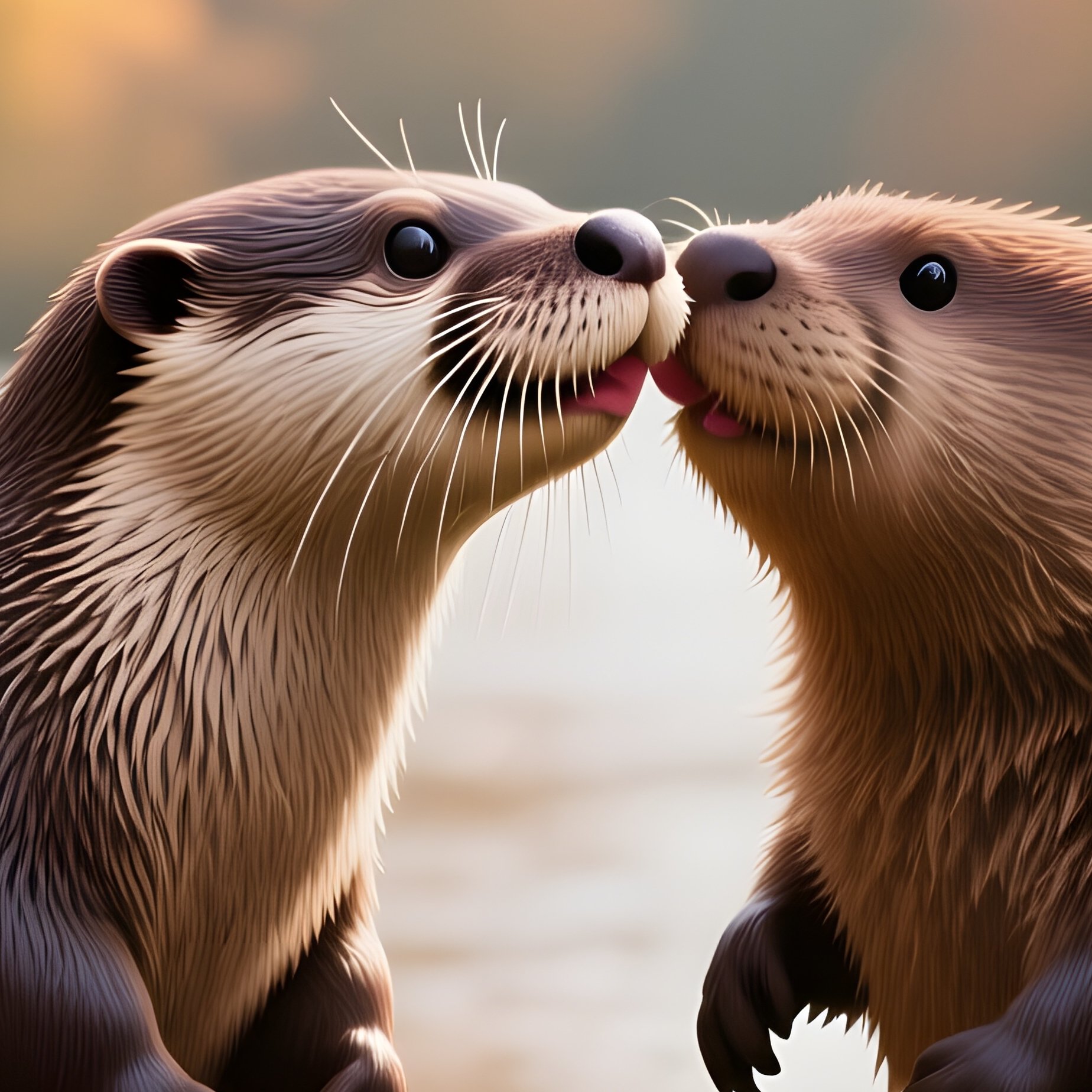 A Playful Otter And A Curious Beaver Exchange A Quick Kiss On A Riverbank Lined With Fallen Autumn - Full Resolution Quality Preview