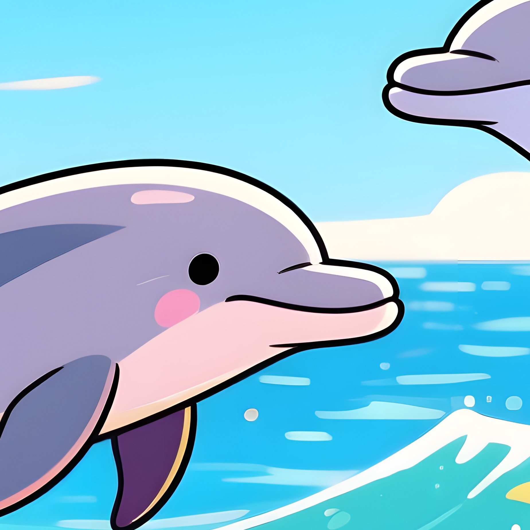 A Playful Scene At Midday Where Dolphins Chase Each Other Through The Waves, Their Energetic - Full Resolution Quality Preview