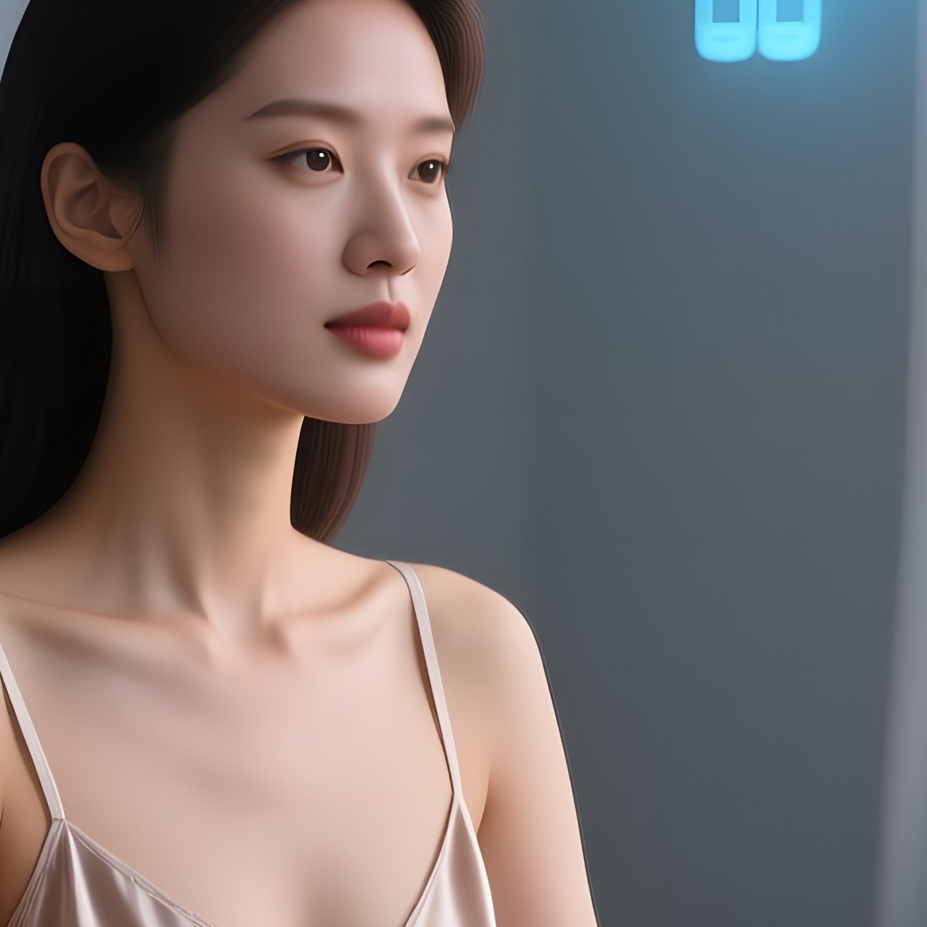 A Poised Professional In A Silk Camisole Sits At A Walnut Desk Surrounded By Floating Digital - Full Resolution Quality Preview