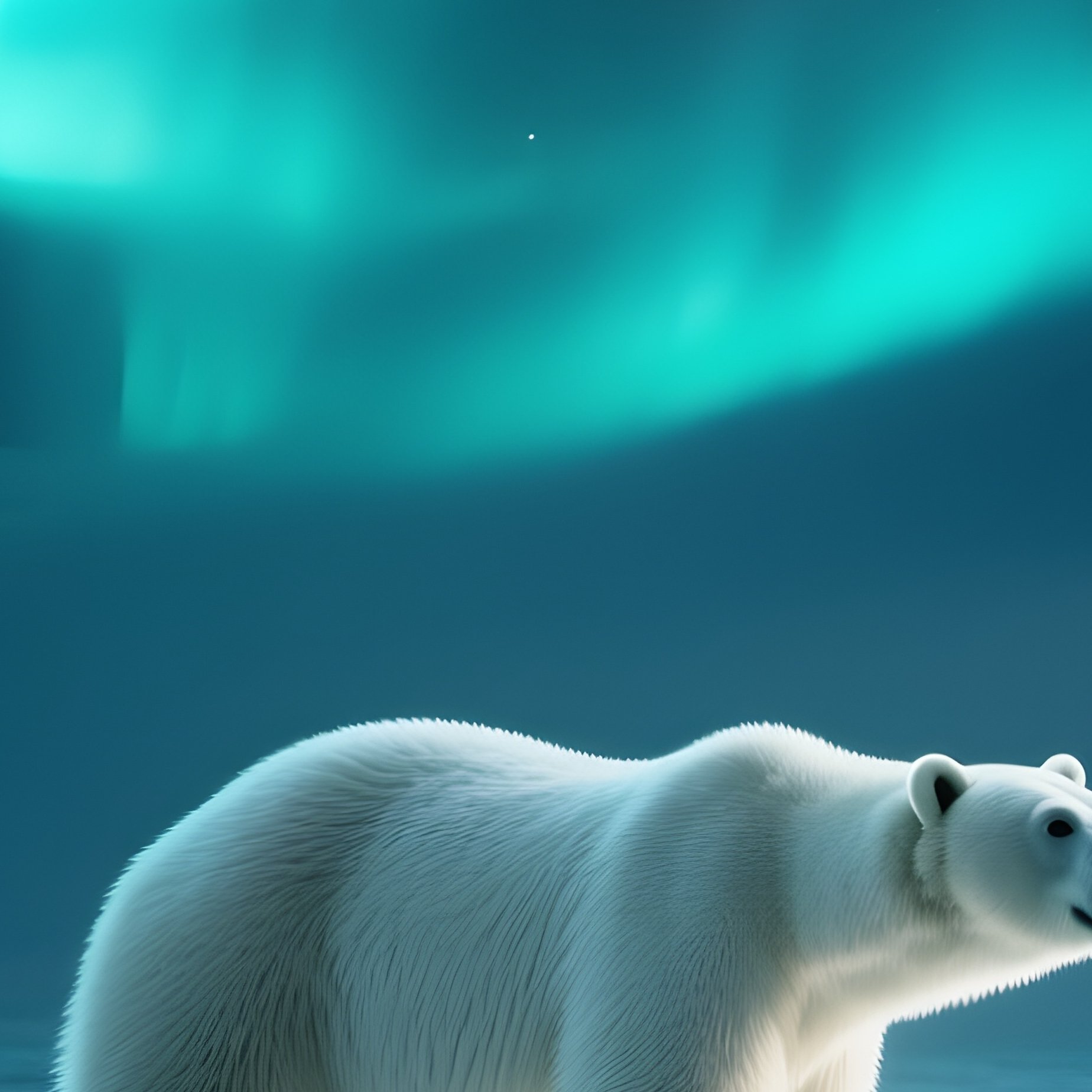 A Polar Bear Illuminated Only By Faint Northern Lights Over Drifting Ice. - Full Resolution Quality Preview