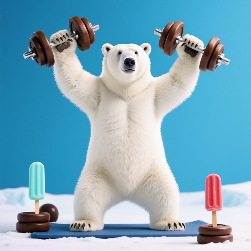 A Polar Bear Using Popsicles As Dumbbells