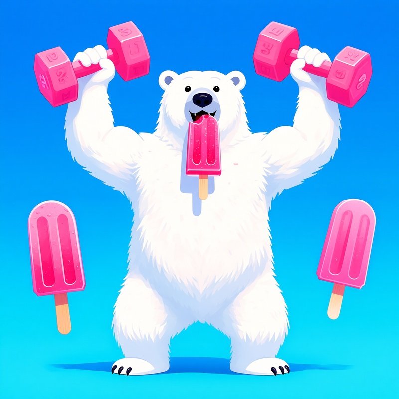 A Polar Bear Using Popsicles As Dumbbells Concept Art