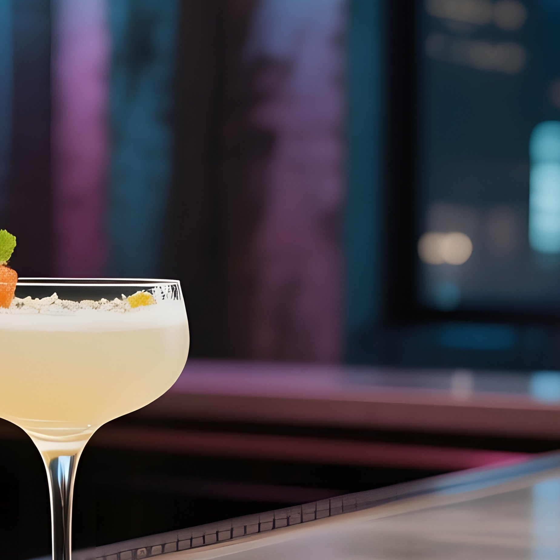 A Polished Concrete Bar In An Urban Loft At Night, Illuminated By Neon Signs Reflected On The - Full Resolution Quality Preview