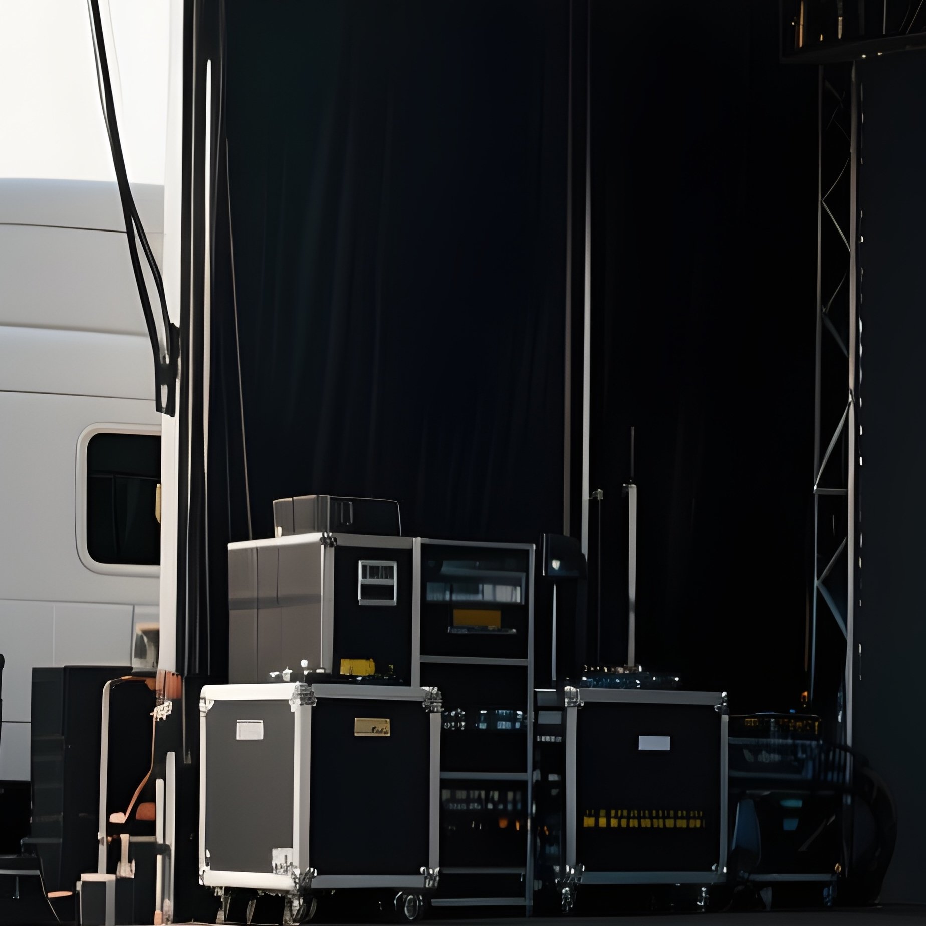 A Portable Stage Truck Unfolding Equipment At An Event Site - Full Resolution Quality Preview