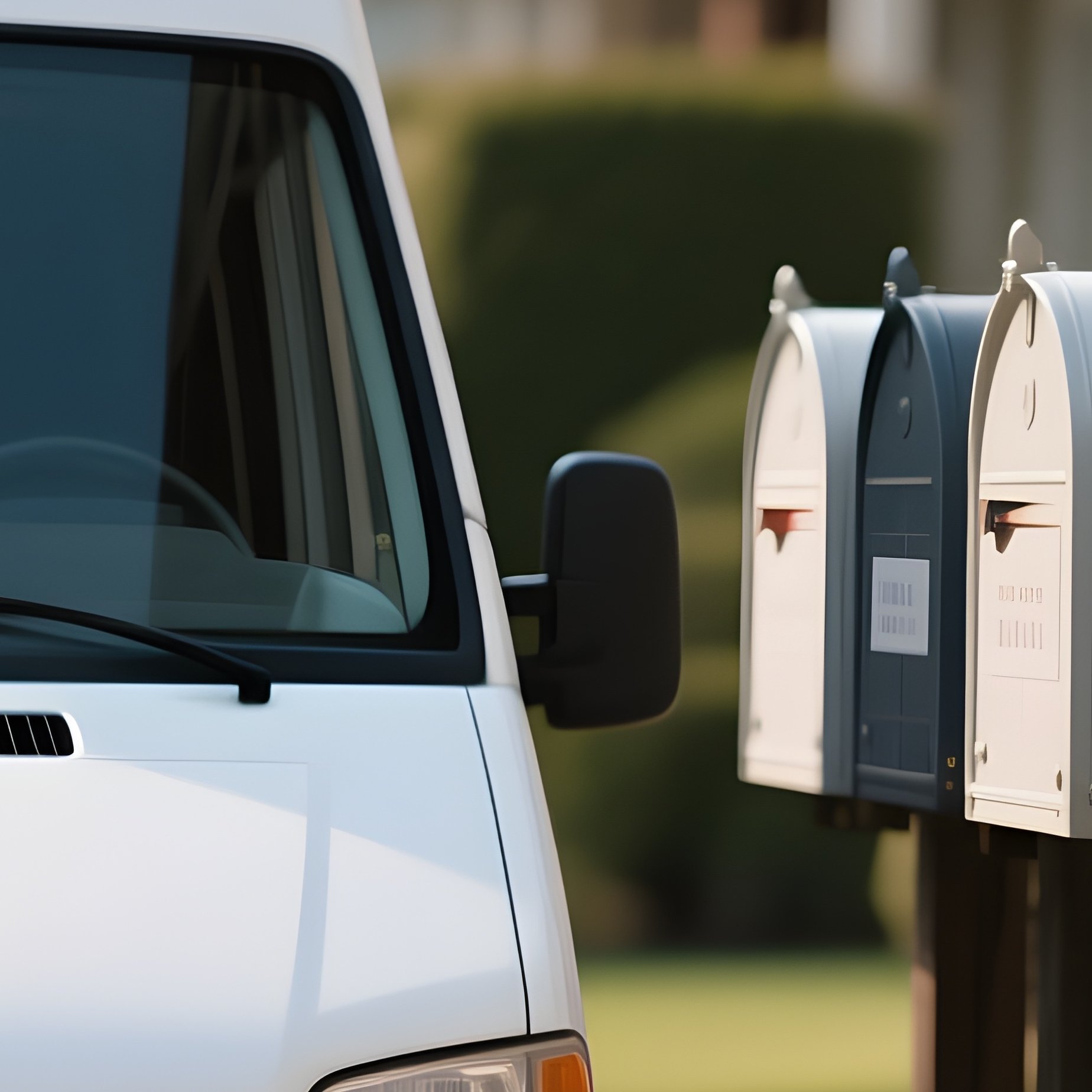 A Postal Delivery Van Stopping At A Row Of Mailboxes - Full Resolution Quality Preview