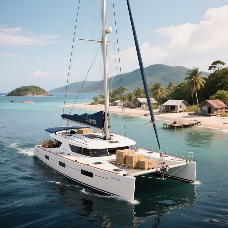 A Power Catamaran Delivering Goods To Remote Coastal Villages