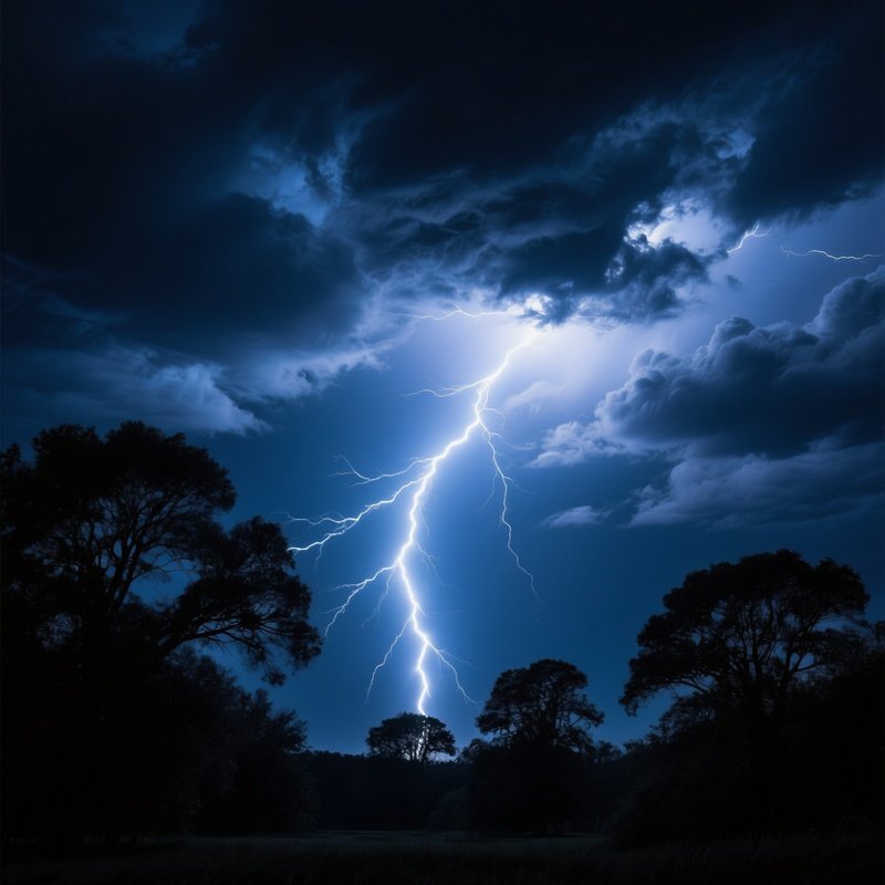 A Powerful Lightning Bolt Striking Through A Stormy Night Sky