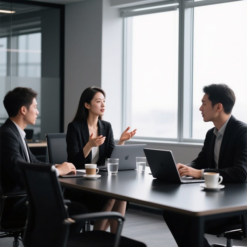 A Professional Meeting Or Discussion Among Three Individuals