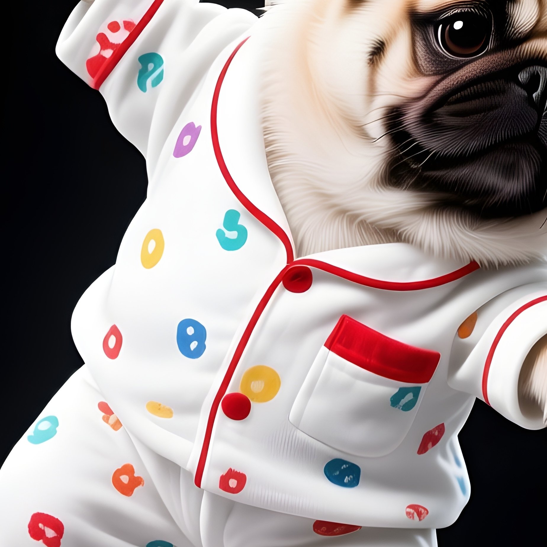 A Pug Floating In Zero Gravity Wearing Pajamas - Full Resolution Quality Preview