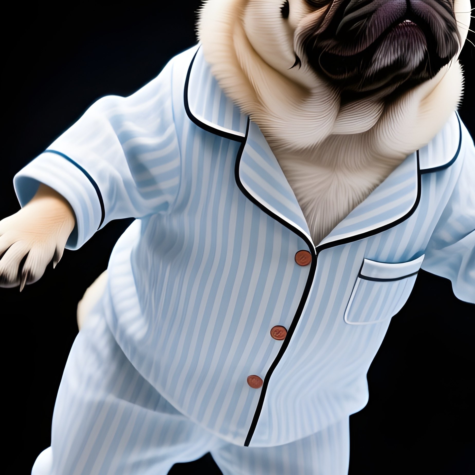 A Pug Floating In Zero Gravity Wearing Pajamas - Full Resolution Quality Preview