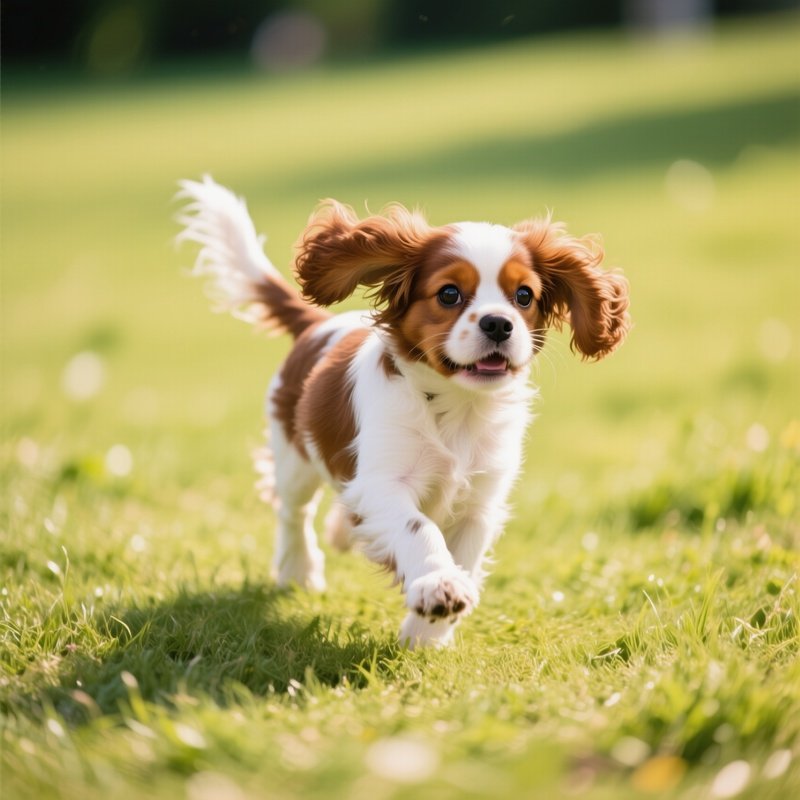 A Puppy Cavalier King Charles Spaniel Playing Outdoors