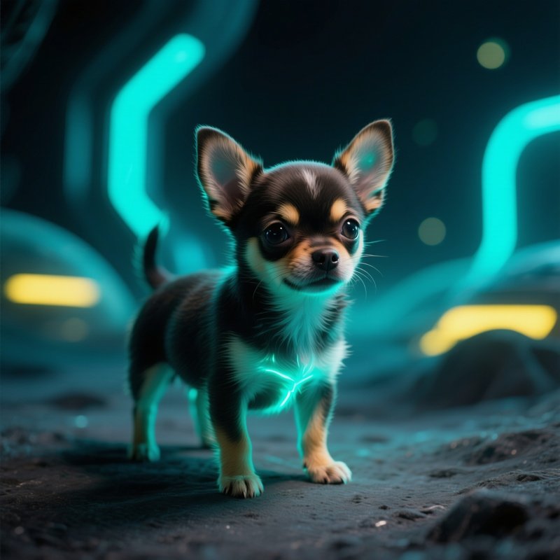 A Puppy Chihuahua In Science Fiction Setting