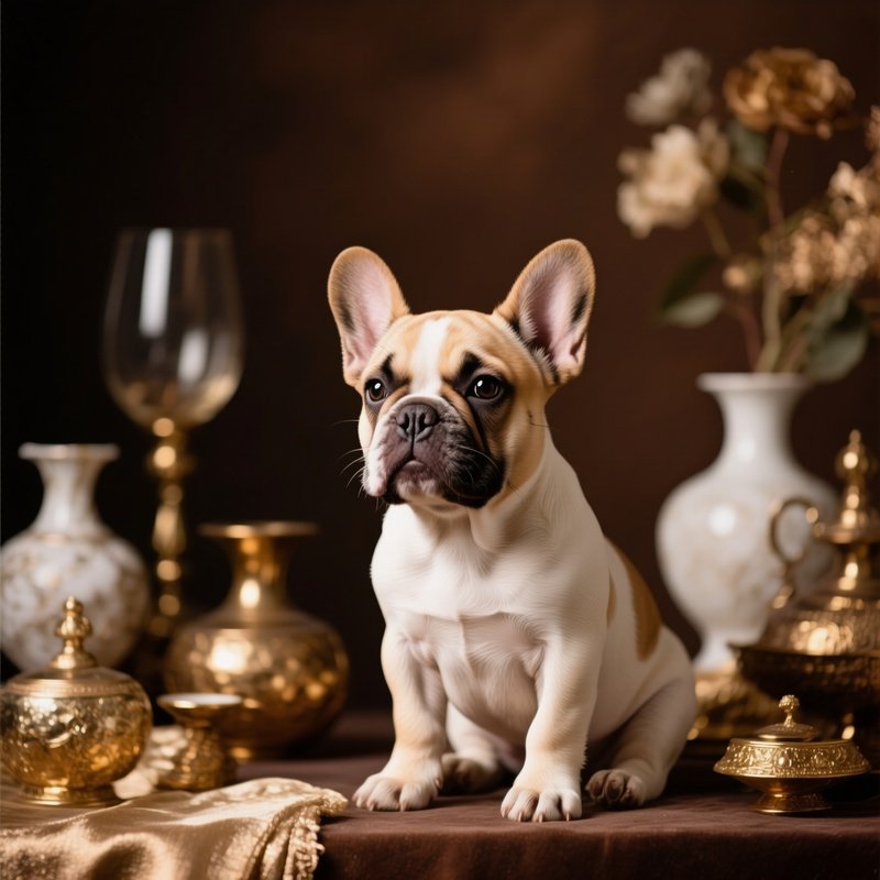 A Puppy French Bulldog Portrait On A Still Life Background