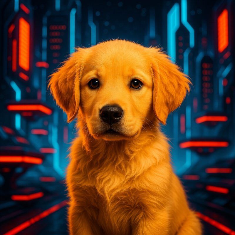 A Puppy Golden Retriever In Digital Art