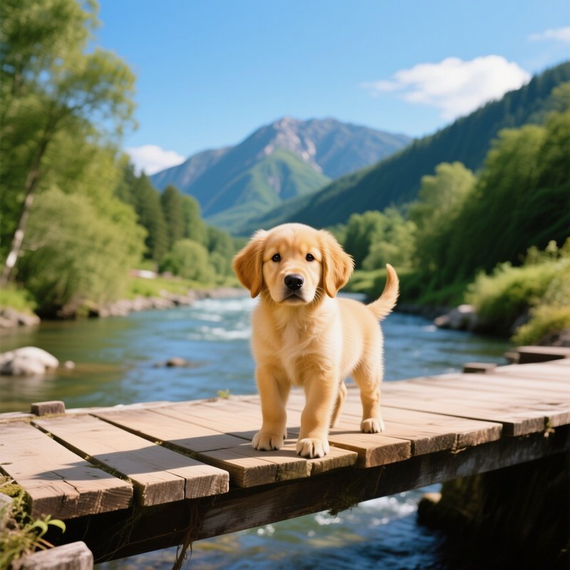 A Puppy Golden Retriever In Scenic Location