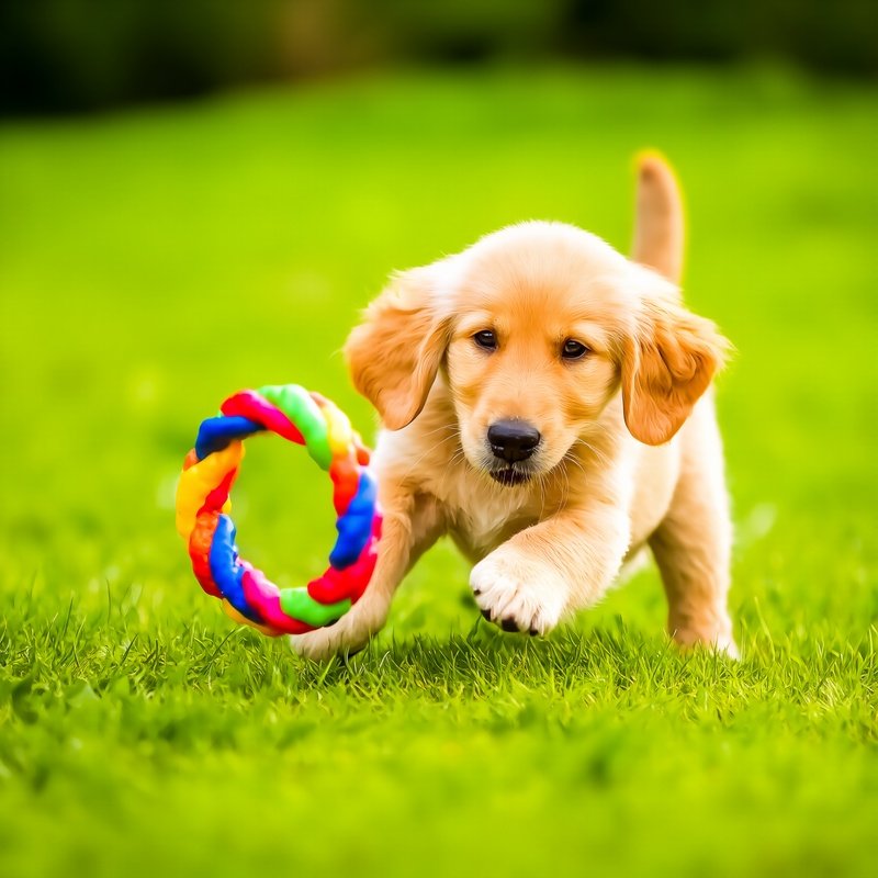 A Puppy Golden Retriever Playing With Toy