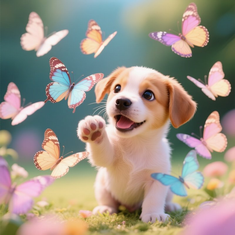 A Puppy Taking Selfies With Butterflies