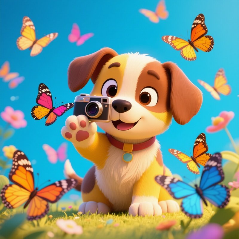 A Puppy Taking Selfies With Butterflies
