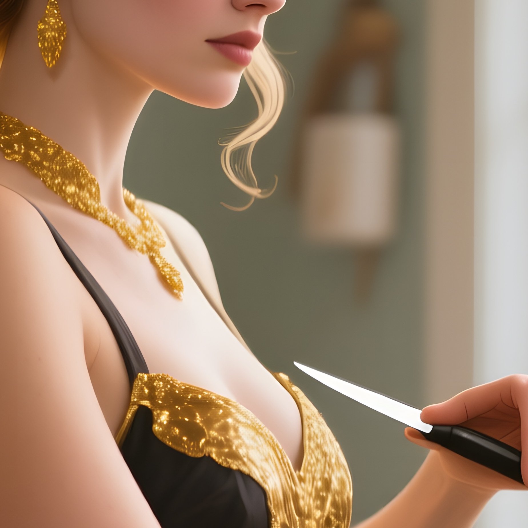 A Queen Bee Inspired Woman With Golden Highlights Gets A Precise Cut In An Apiary, Honeycomb - Full Resolution Quality Preview