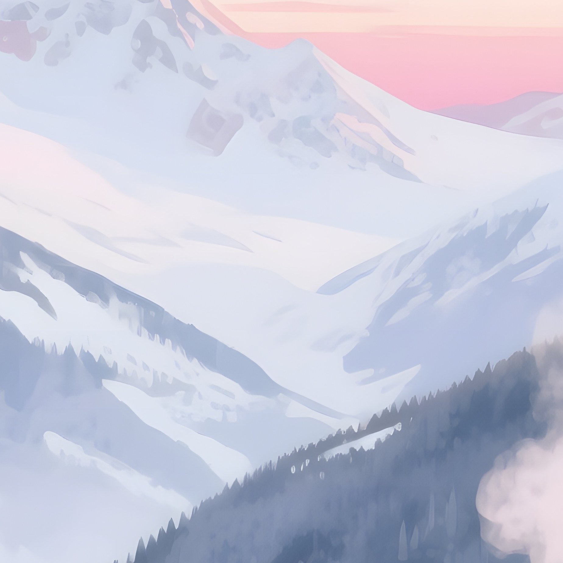 A Quiet Alpine Chalet Balcony Overlooking Snow Covered Peaks, Steam Rising From Mug, Watercolor - Full Resolution Quality Preview