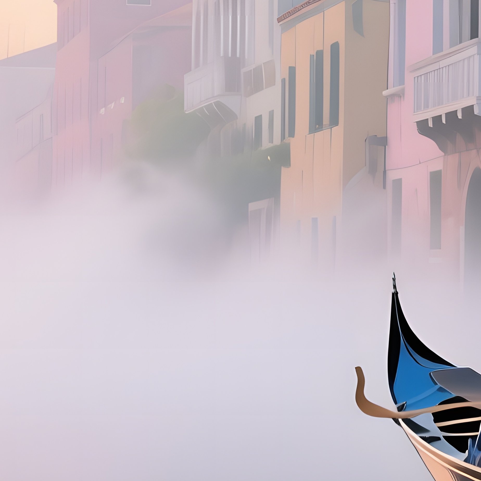 A Quiet Canal In Venice At Dawn, Gondolas Moored, Pastel Buildings Reflected In Calm Water, - Full Resolution Quality Preview