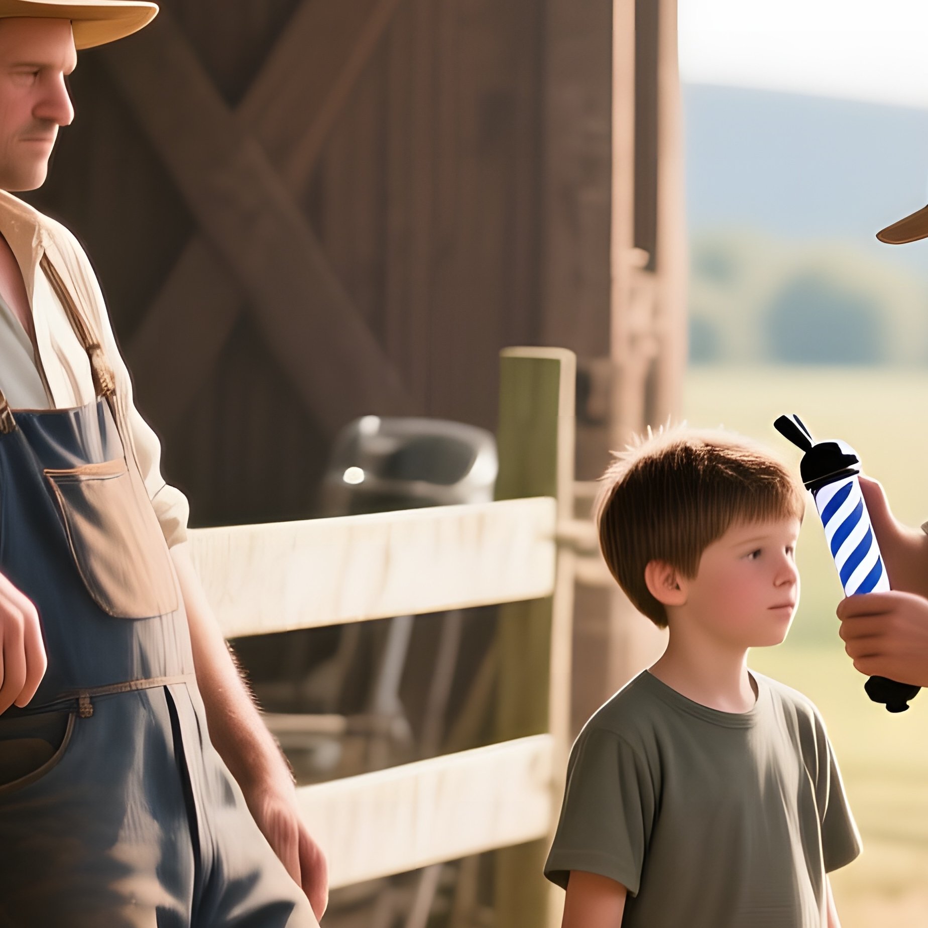 A Quiet Countryside Farm Barn With Hay Bales; A Farmer Leans Against A Fence Getting A Practical - Full Resolution Quality Preview