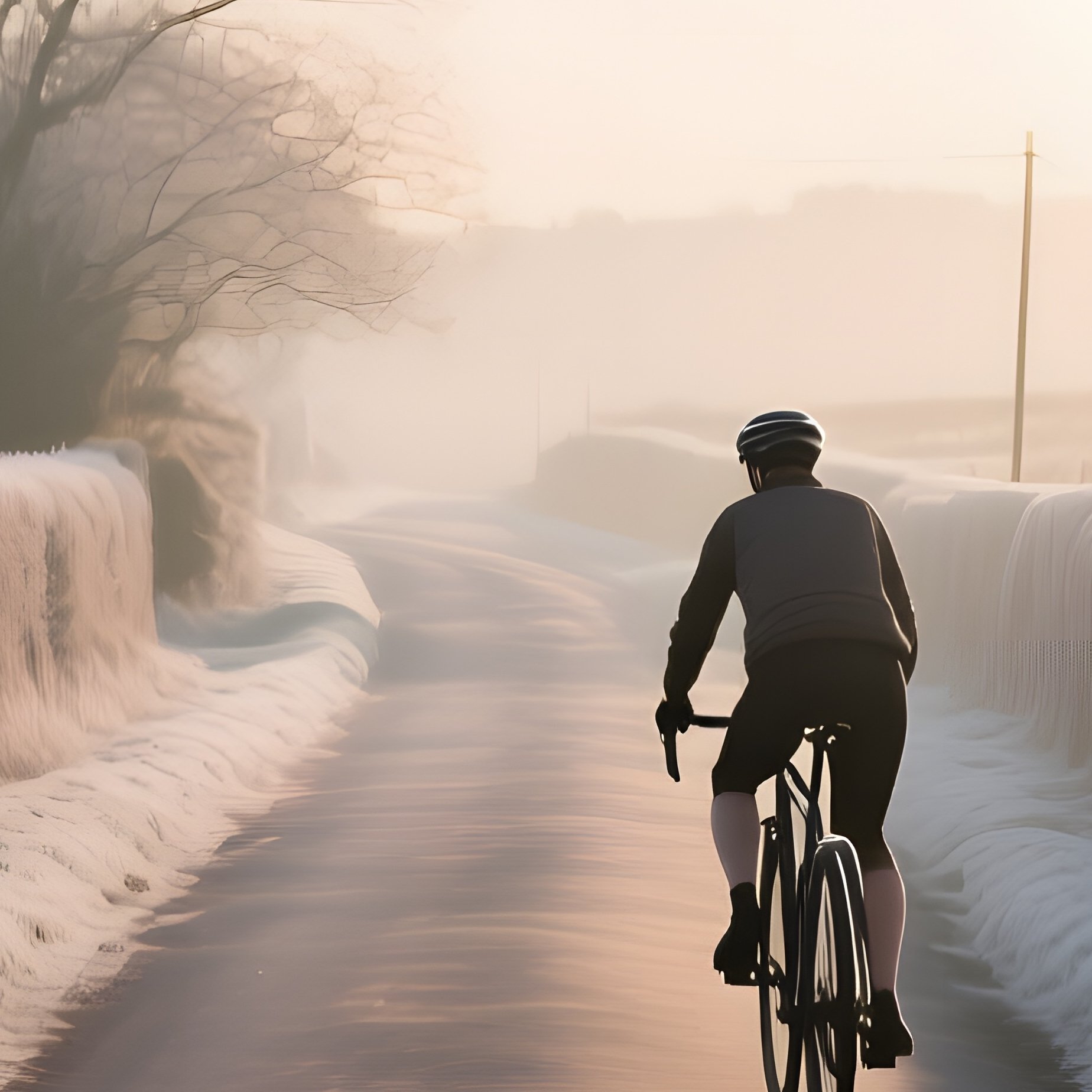 A Quiet Countryside Road In Early Winter, Hedgerows Dusted With Frost, Low Sun Casting Long - Full Resolution Quality Preview