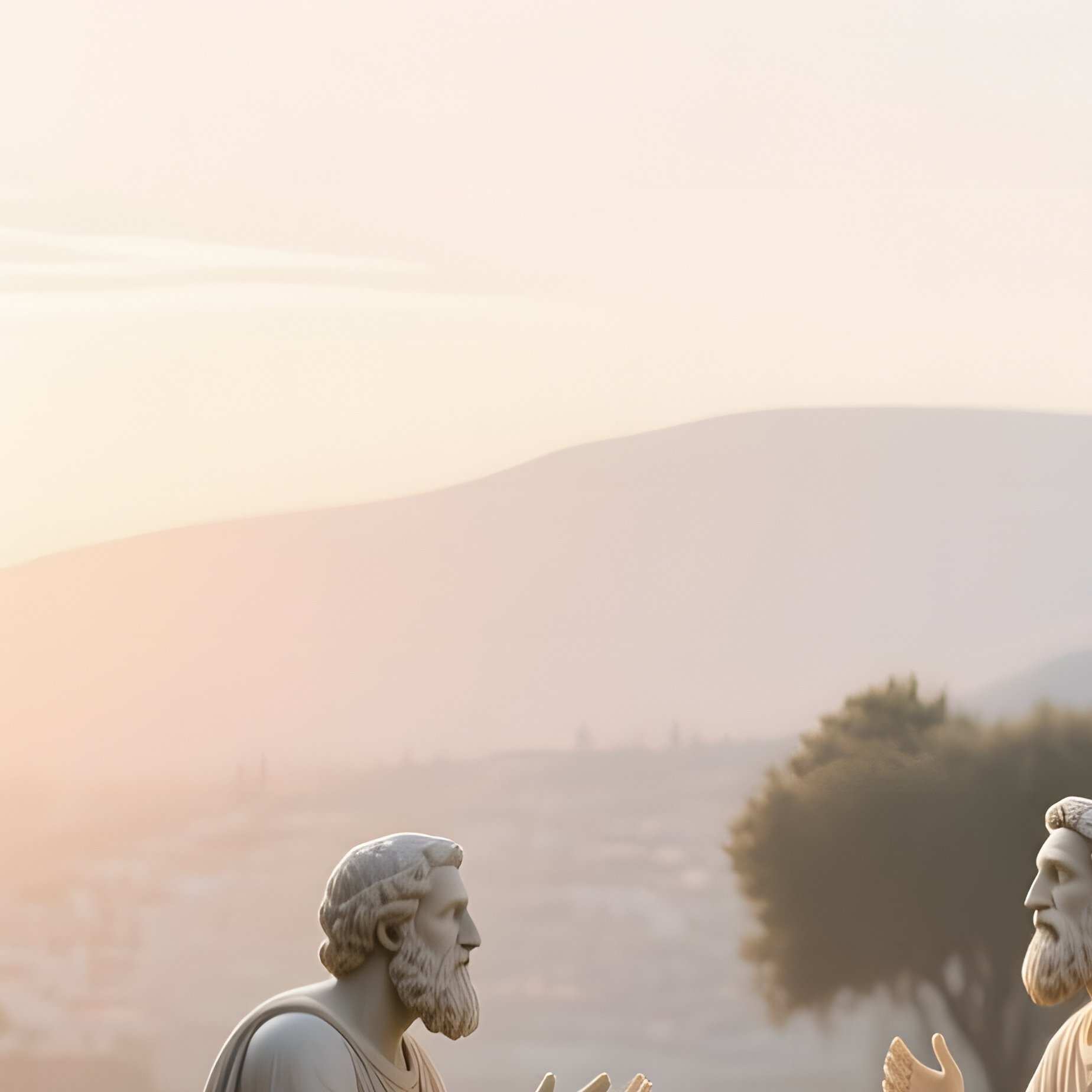A Quiet Dawn On An Ancient Greek Agora, Marble Statues Illuminated By The First Rays, Philosophers - Full Resolution Quality Preview