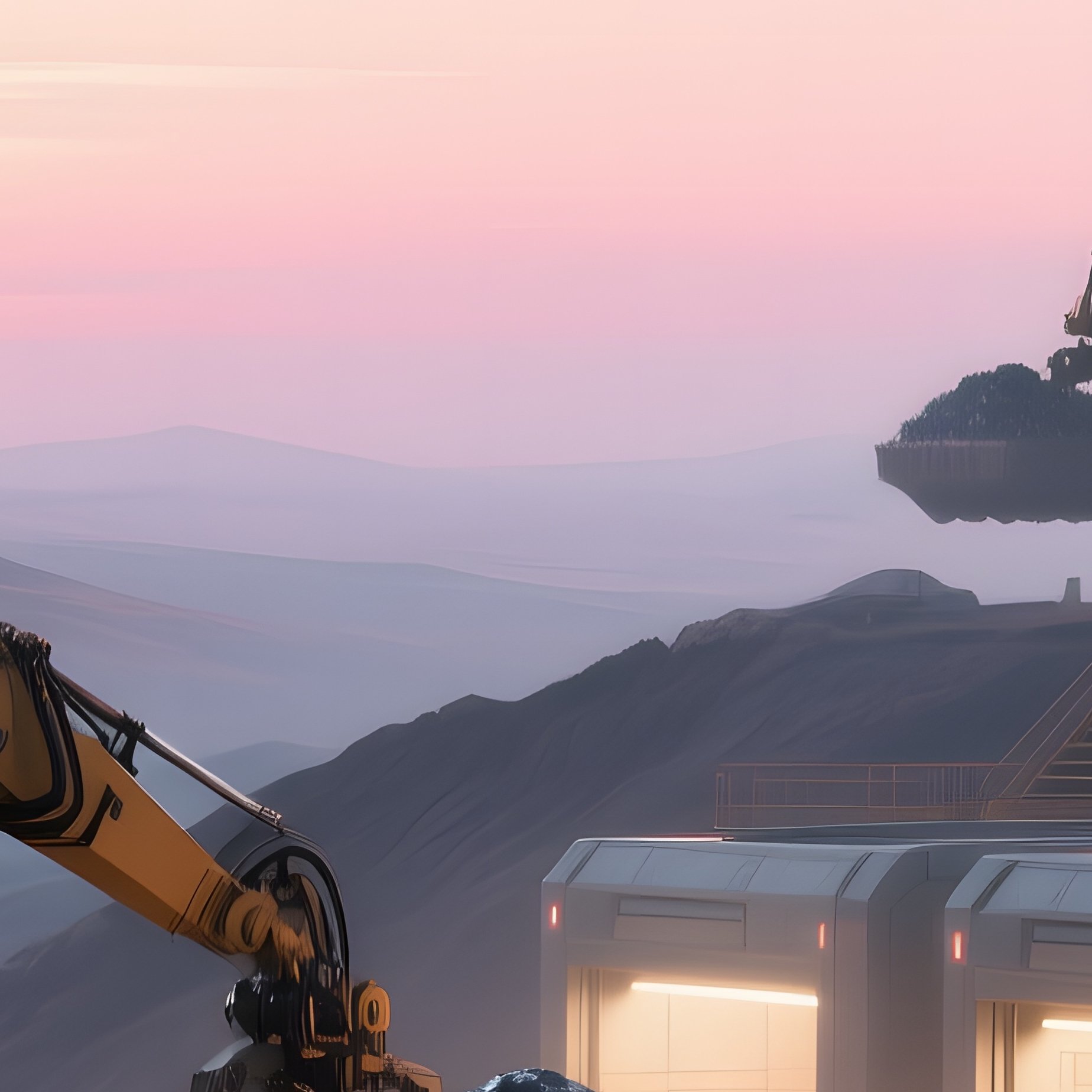 A Quiet Dawn On An Asteroid Mining Outpost, Soft Pastel Colors Spilling Across The Horizon, While - Full Resolution Quality Preview