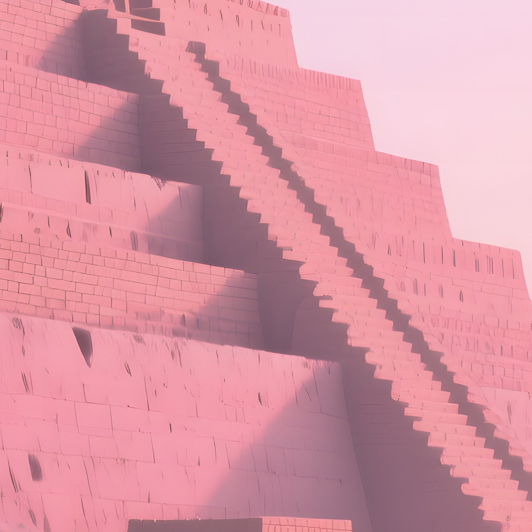 A Quiet Dawn Over An Ancient Sumerian Ziggurat, Mudbrick Terraces Bathed In Soft Pink Light, - Full Resolution Quality Preview