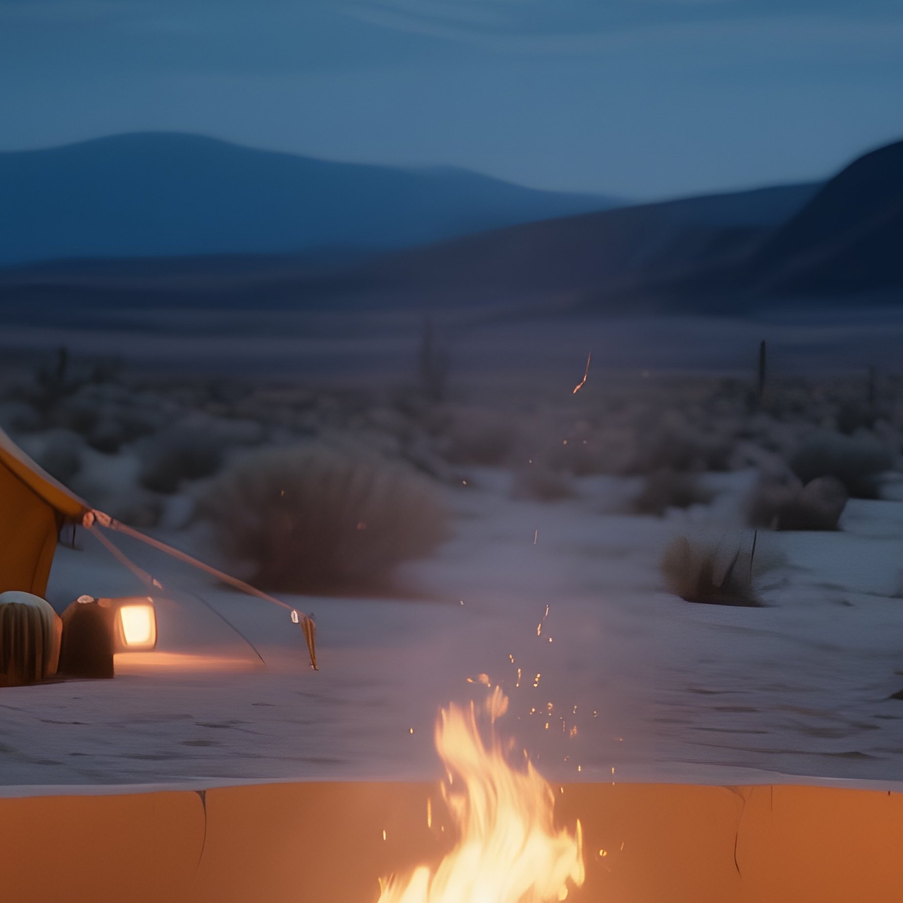 A Quiet Desert Campground Under A Full Moon, A Communal Fire Pit Surrounded By Low Walls Of - Full Resolution Quality Preview